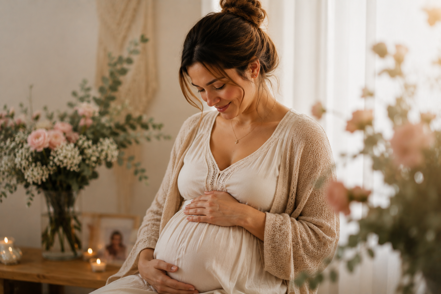 Femme enceinte dans un moment de tendresse avant l arrivee de bebe - accompagnement peurs grossesse Uzes